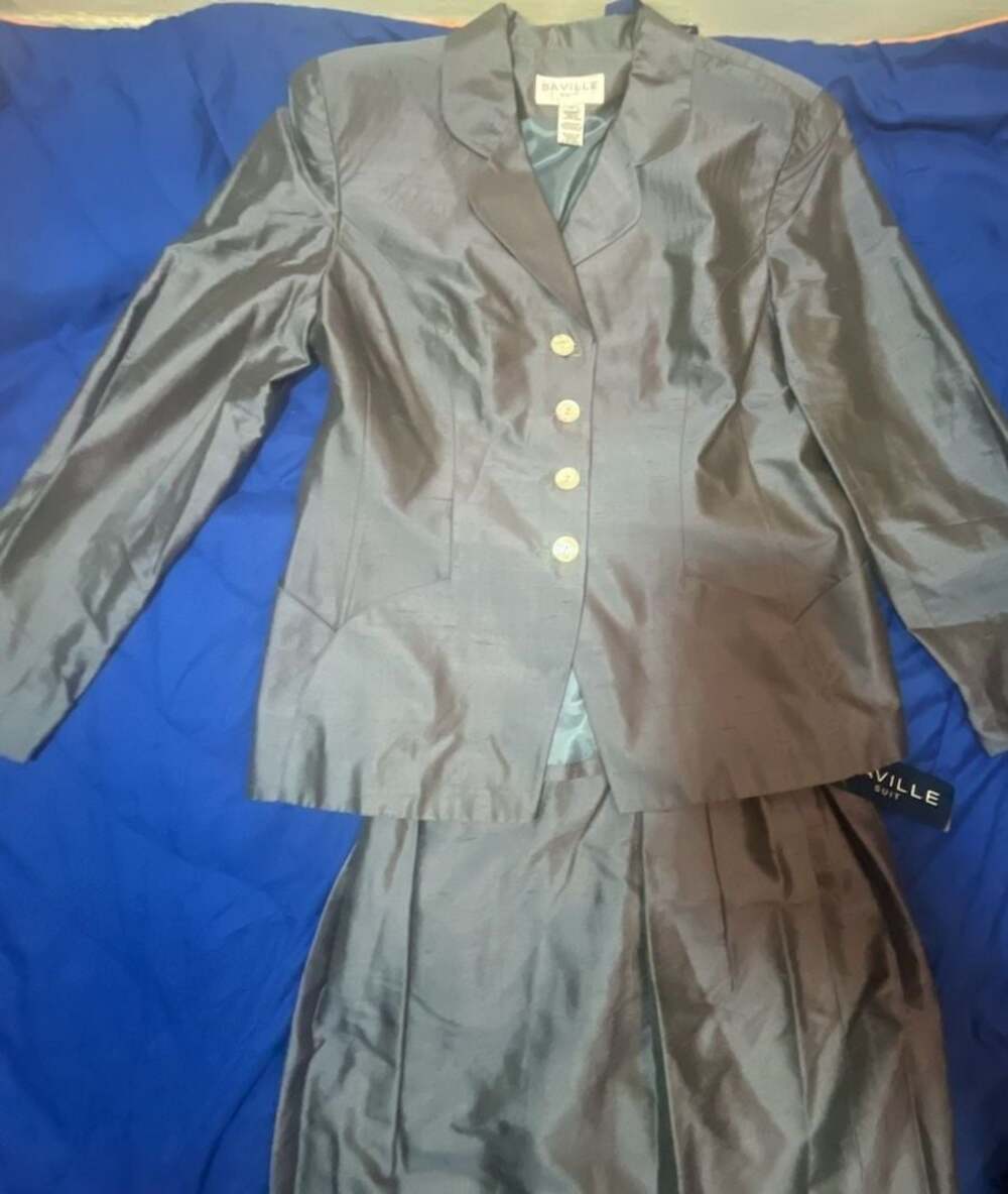 Saville Suit Women's 100% Silk Gray Skirt Suit Set Size 12 - Picture 4 of 16
